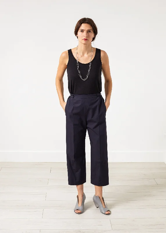 Wide Cropped Trouser in Navy Trousers sophisticated sleek
