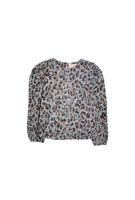 Puff Sleeve Pullover - Navy Cheetah Zipper Front Cardigan