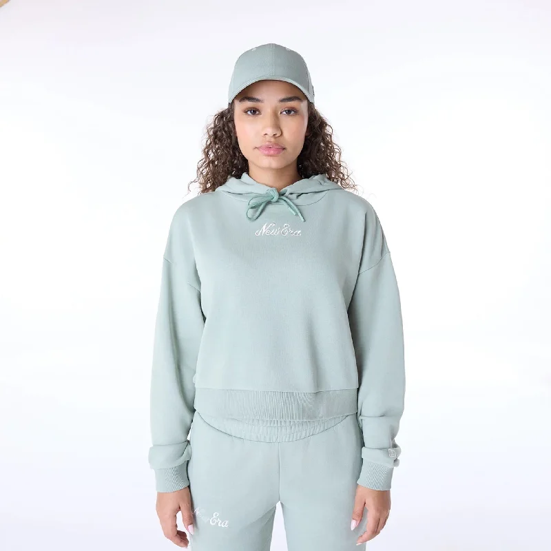 Womens New Era Script Pastel Green Pullover Hoodie Port Neck Pullover