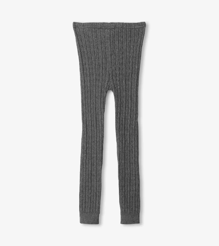 Cable Knit Leggings | Charcoal Cozy Mid-Rise Workout Leggings