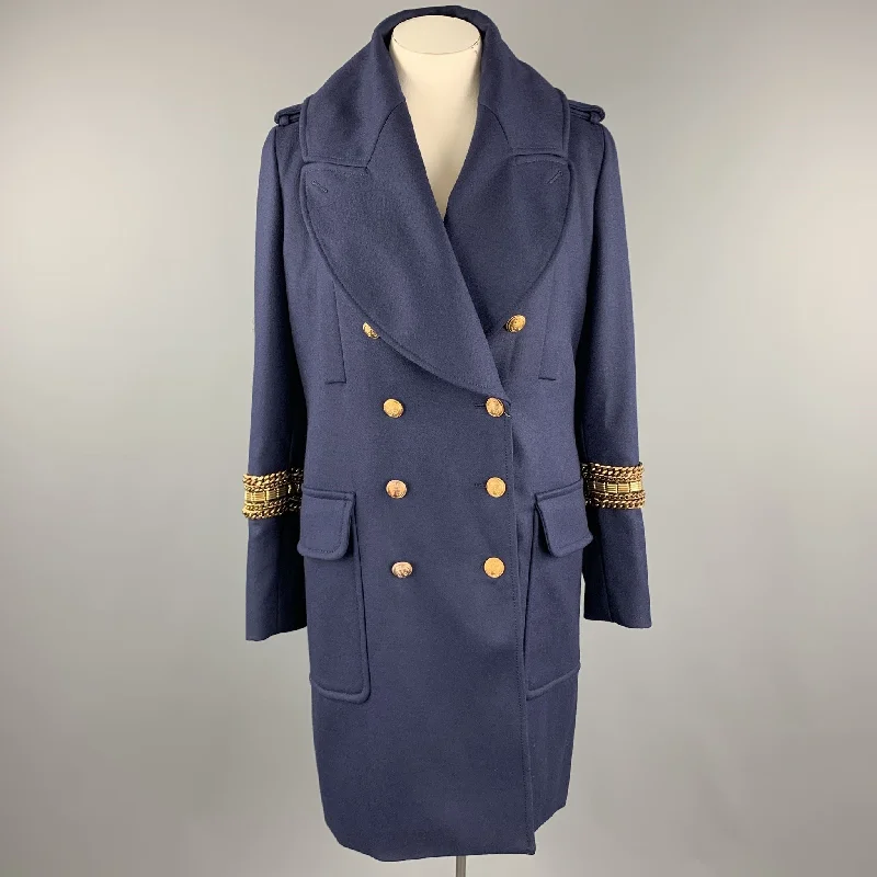 ALEXANDER MCQUEEN 12 Navy Wool Anchor Button Chain Stripe Nautical Coat Blouse Shirt Tunic