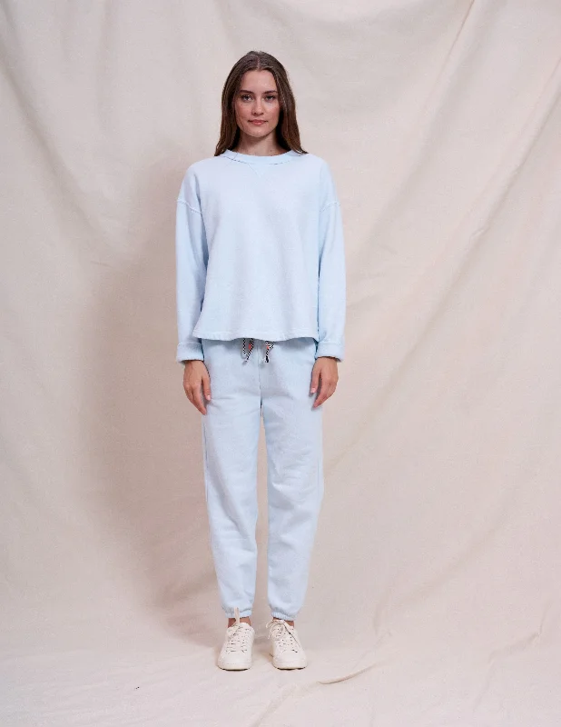 Sundry Rolled Sleeve Pullover in Icicle & Jogger Set in Icicle Shawl Collar Sweater