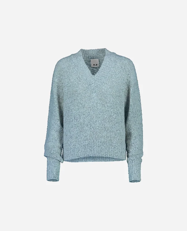 V-Pullover aus Cashmere in Blau Textured Knit Design