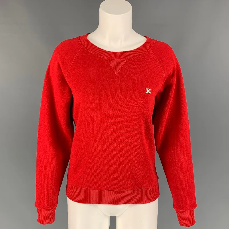 CELINE Size S Red Cotton Crew-Neck Pullover Besom Neck Pullover