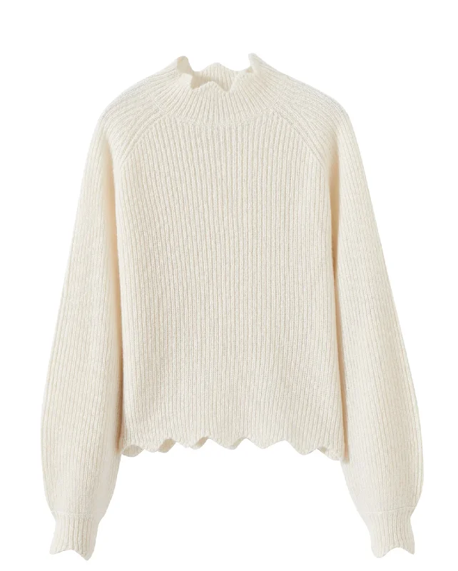 Talia Fuzzy Cropped Silk Cashmere Pullover Ruffled Neck Pullover