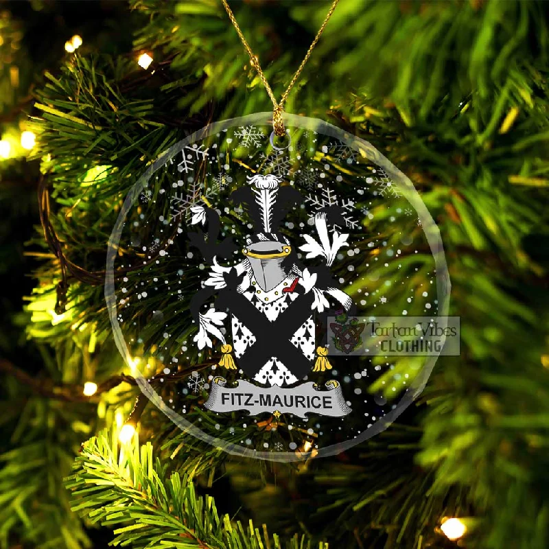 Fitz-Maurice Irish Clan Christmas Glass Ornament with Coat of Arms Cotton Linen Terry