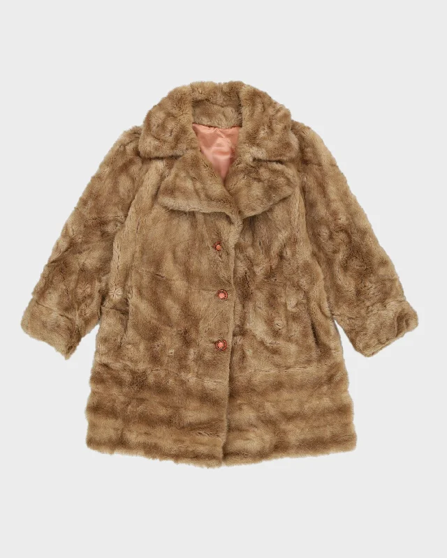 Vintage 1970s Beige Faux Fur Coat - S Fitted Loose Oversized