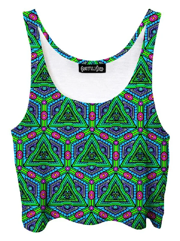 Tessellate Sacred Geometry Mandala Crop Top Rayon Velvet Corduroy