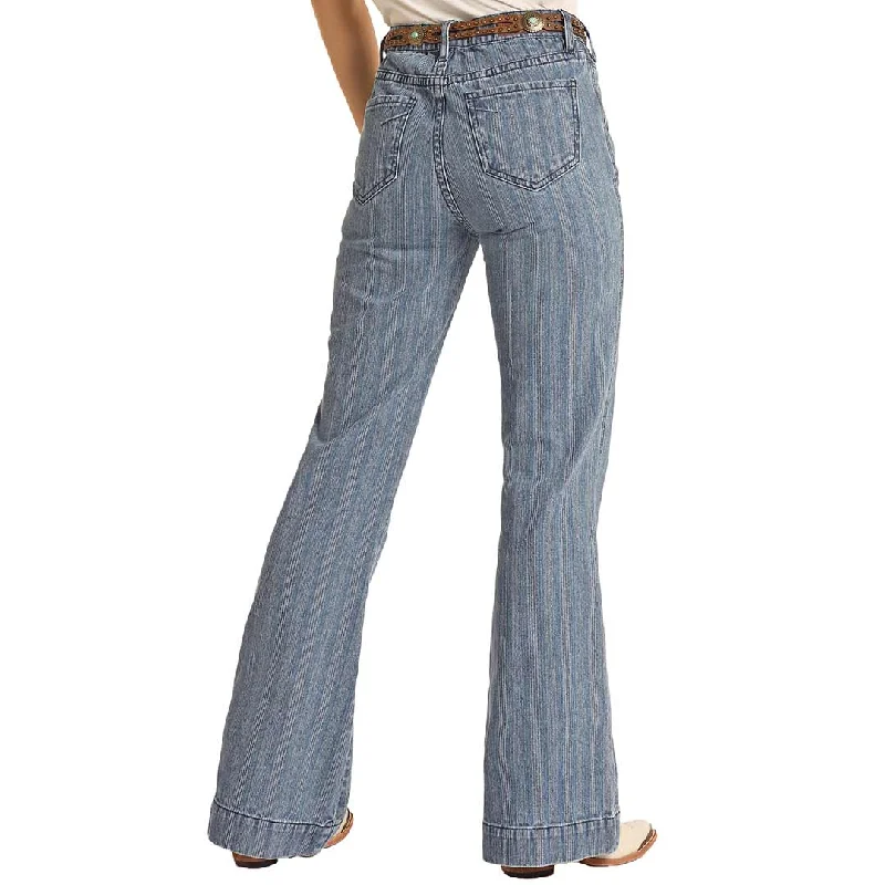 Rock & Roll Denim Women's High Rise Stretch Stripe Trouser Jeans Trousers versatile functional