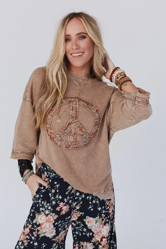 Beatrix Pullover - Mocha Lantern Sleeve Elegant