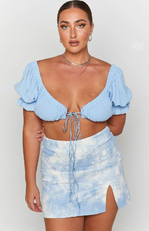 Alannah Crop Top Pastel Blue Ribbed Crop Top High Neck Heavyweight