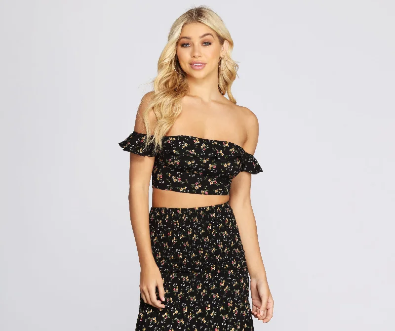 Darling Ditsy Floral Crop Top Satin Fabric Silk Fabric Chiffon Fabric