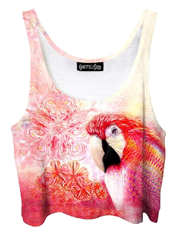 Petey's Paradise Parrot Flower Fractal Crop Top Zippered Front Buttoned Front Snap Front