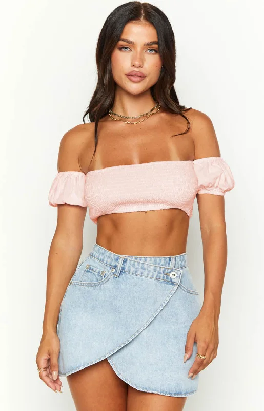 Molly Pink Crop Top Real Fur Shearling Chenille