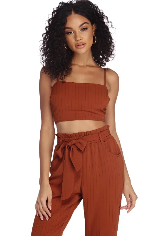 Stylish And Striped Crop Top Mesh Blend Leather Blend Suede Blend