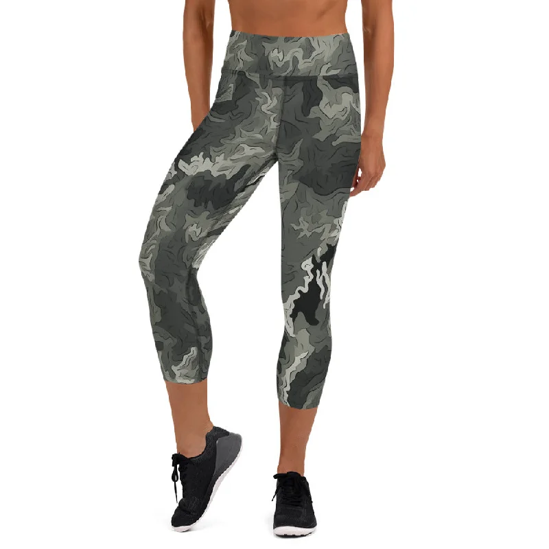 Greyzone Organic Woodland Pattern Yoga Capri Leggings Elegant Embellished Leggings