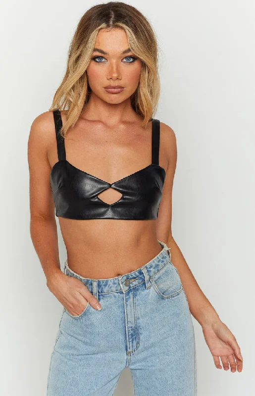 Annalise Black PU Crop Top Satin Fabric Silk Fabric Chiffon Fabric