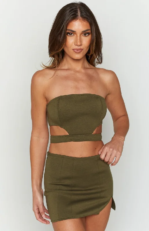 Emerson Green Strapless Crop Top Faux Fur Fabric Real Fur Fabric Shearling Fabric