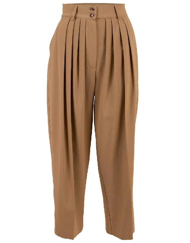 Khaki Cropped Pleated Trouser Trousers Plaid Checkered