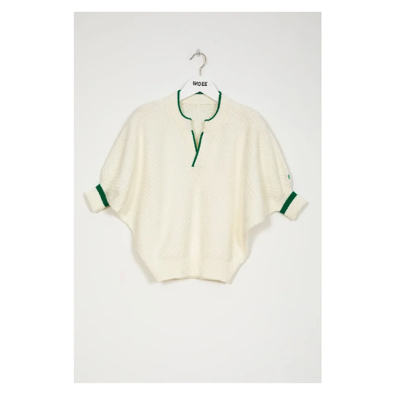 Indee Off White Tunisian Collar Pullover Honey Neck Pullover
