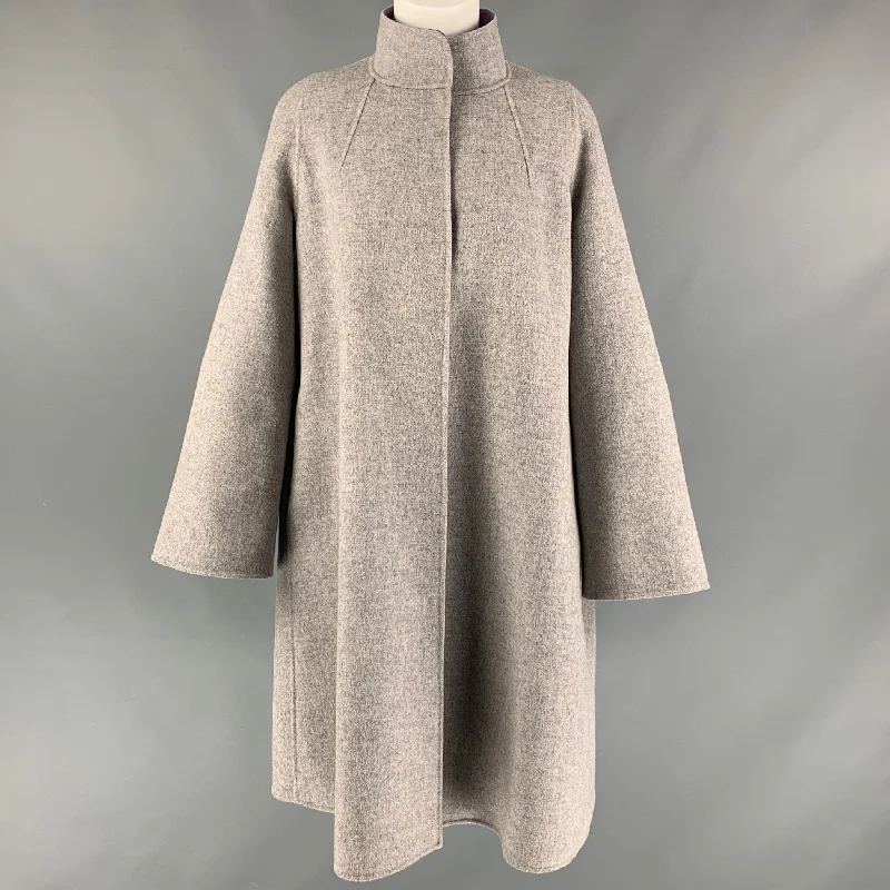 CAROLINA HERRERA Size XS Grey Purple Wool Heather Raglan Coat Lapel Coat Peter Pan Collar Coat Cowl Neck Coat