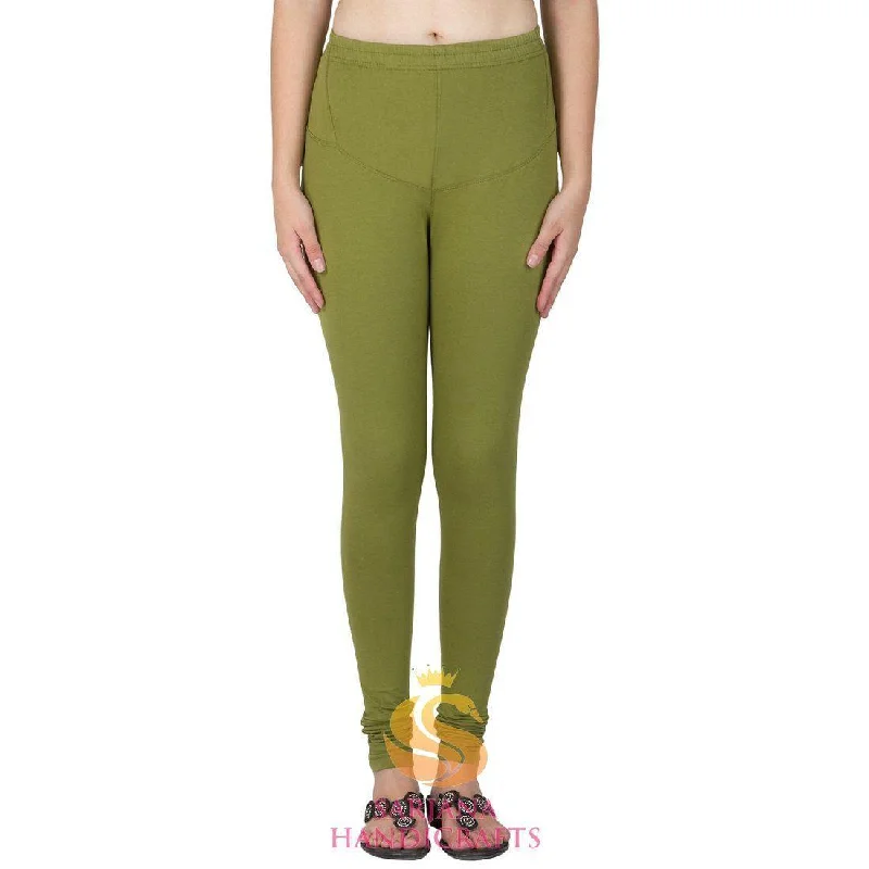 SARJANA Cotton Chutni Green Color Authentic Churidar Leggings Casual Pants Comfortable Running Leggings