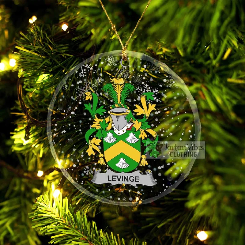 Levinge Irish Clan Christmas Glass Ornament with Coat of Arms Herringbone Houndstooth Plaid Levinge Irish Clan Christmas Glass Ornament with Coat of Arms Herringbone Houndstooth Plaid