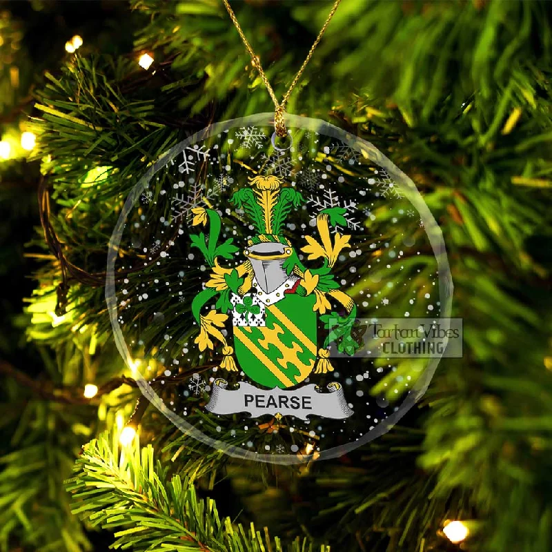 Pearse Irish Clan Christmas Glass Ornament with Coat of Arms Peter Pan Collar Cowl Neck Turtleneck