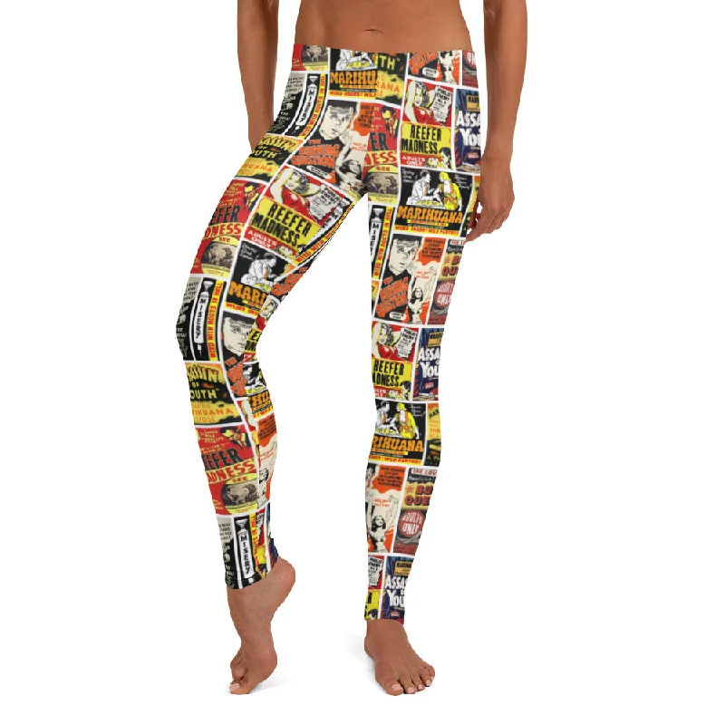 Reefer Madness Hysteria Poster Leggings Trendy Color Block Leggings