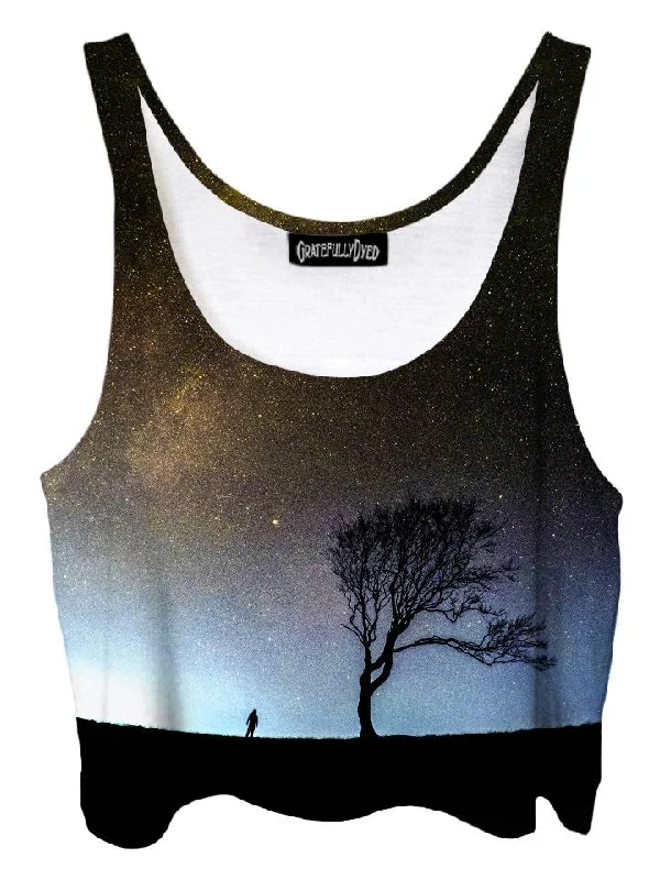 Landing Tree Space Gray Galaxy Crop Top Denim Fabric Leather Fabric Suede Fabric