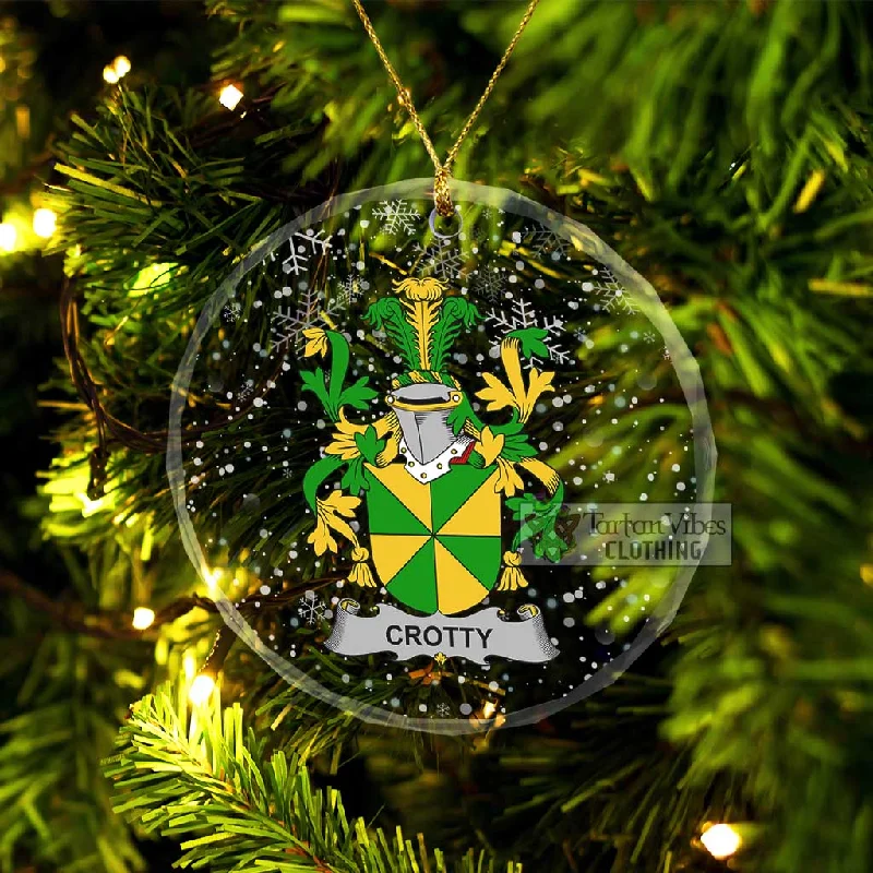 Crotty Irish Clan Christmas Glass Ornament with Coat of Arms Peter Pan Collar Cowl Neck Turtleneck