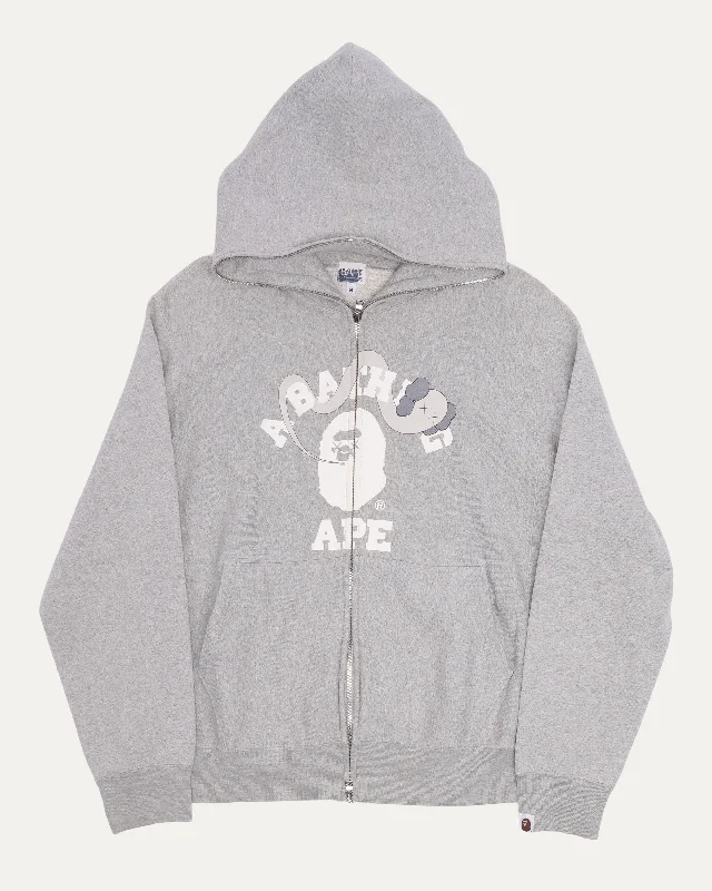 KAWS College Zip Up Hoodie Hoodie with Hem Raw Edge Edgy Unfinished