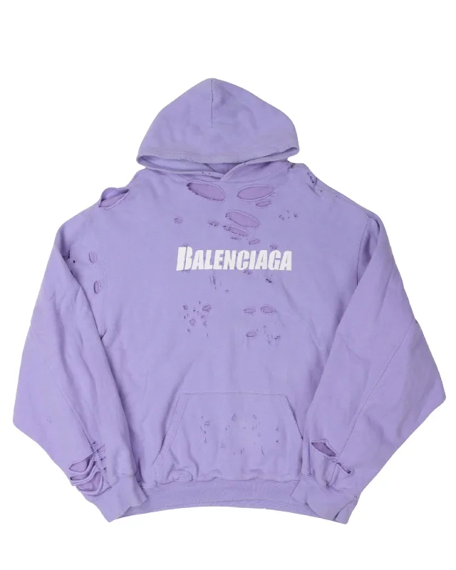 Oversized Distressed Hoodie Hoodie with Typography Text Message