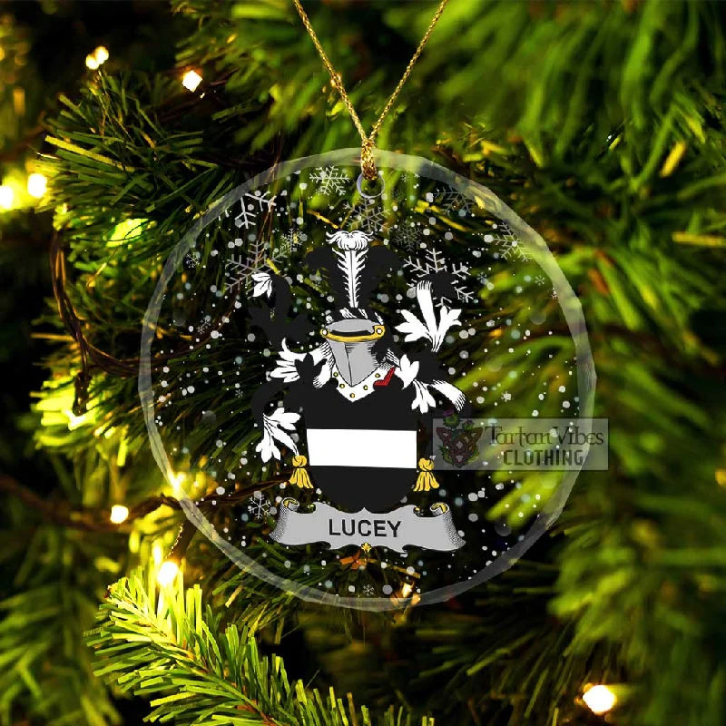 Lucey Irish Clan Christmas Glass Ornament with Coat of Arms Plaid Tartan Floral