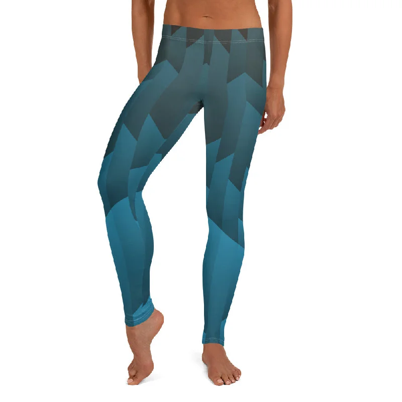 Frostmaden Blue and Black Full Length Liberty Maniacs Leggings Fashionable Smooth Fit Leggings