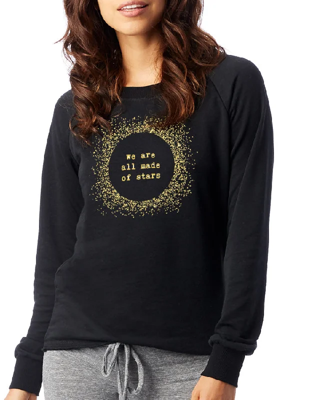 Women's Gold Shimmer Stars Loved-In Pullover Boat Neck Sweater
