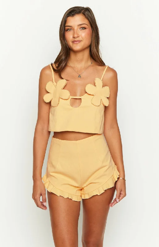 Petal Yellow Crop Top Graphic Embroidered Appliqued
