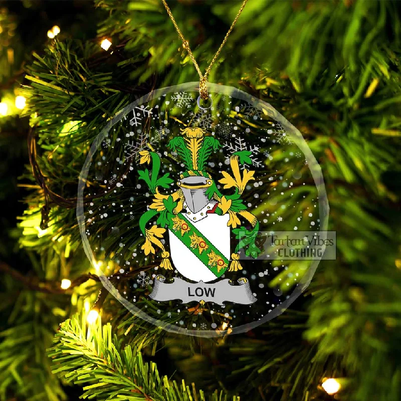 Low Irish Clan Christmas Glass Ornament with Coat of Arms Striped Polka Dot Solid