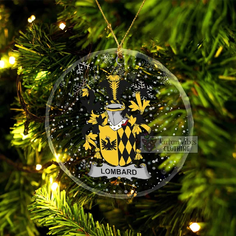Lombard Irish Clan Christmas Glass Ornament with Coat of Arms Cotton Linen Terry
