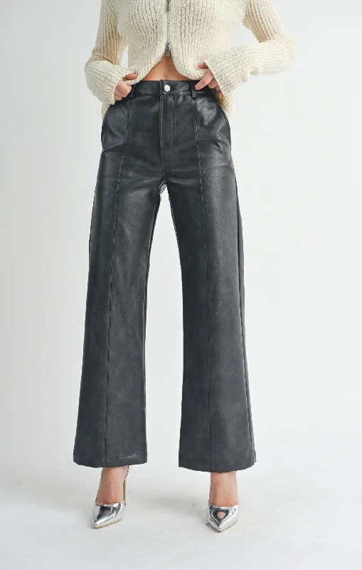 BLACK VEGAN LEATHER TROUSER Trousers Favorite Customer
