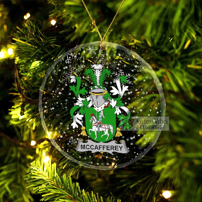 McCafferey Irish Clan Christmas Glass Ornament with Coat of Arms Bomber Denim Leather McCafferey Irish Clan Christmas Glass Ornament with Coat of Arms Bomber Denim Leather
