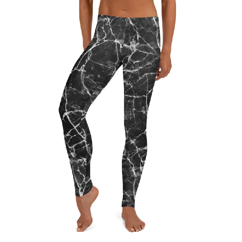 Onyx Black Marble Leggings Fashionable Printed Legging Pants