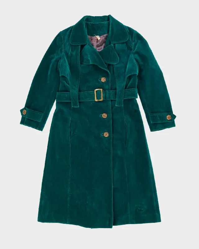 Vintage 1970s Emerald Green Velvet Coat - S / M empire Basque Peplum