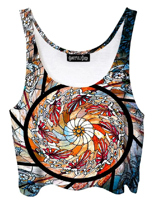 Stained Glass Mandala Crop Top Mesh Canvas Denim