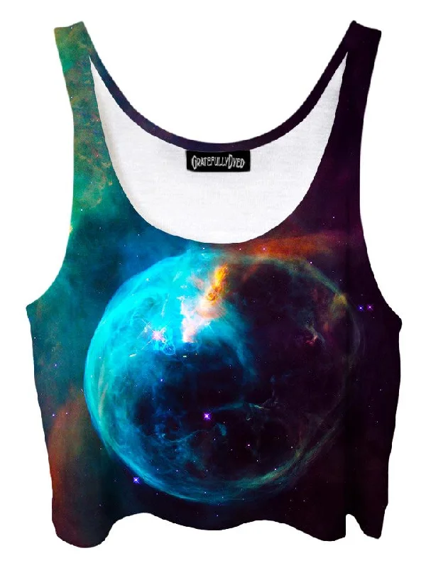 New Earth Blue Planet Galaxy Crop Top Welt Pockets Slit Pockets Flap Pockets