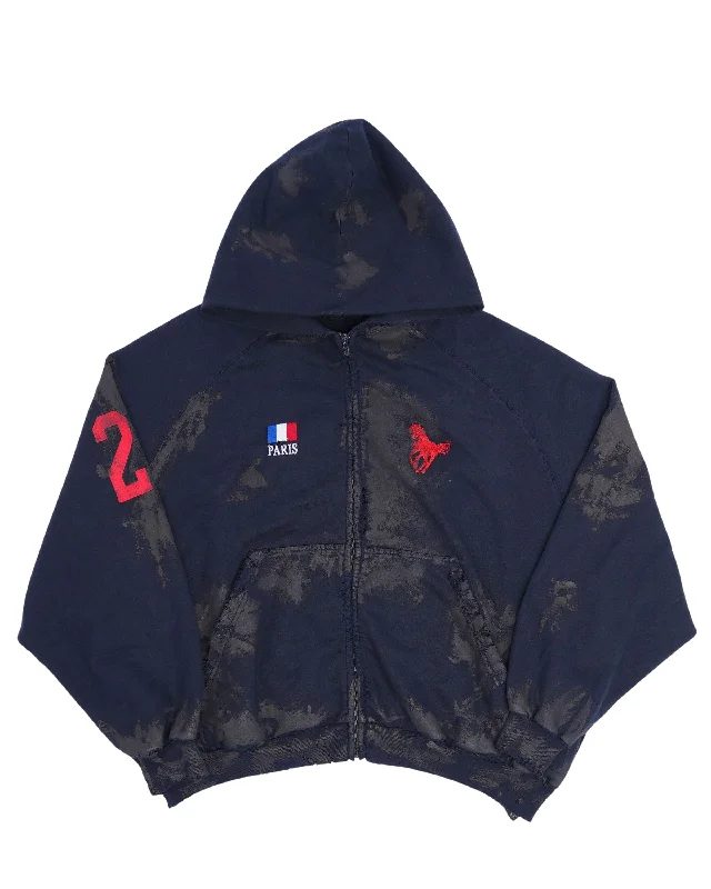 Distressed Polo Zip-Up Hoodie Hoodie with High-Low Hem Asymmetrical Trendy