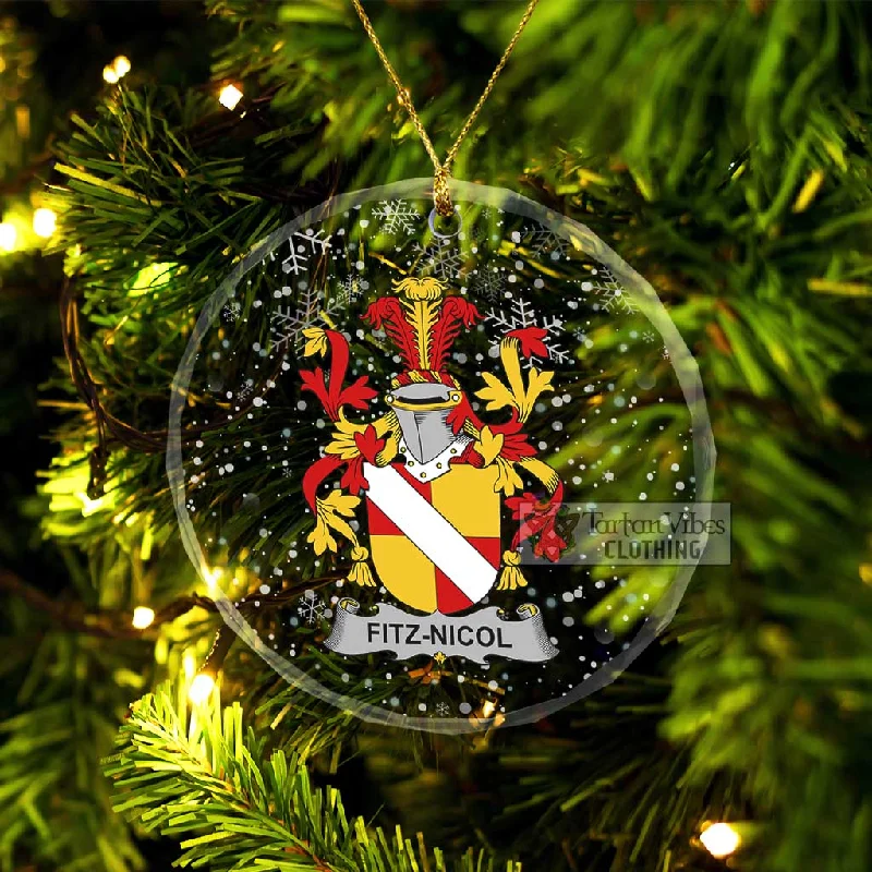 Fitz-Nicol Irish Clan Christmas Glass Ornament with Coat of Arms Faux Fur Real Fur Shearling