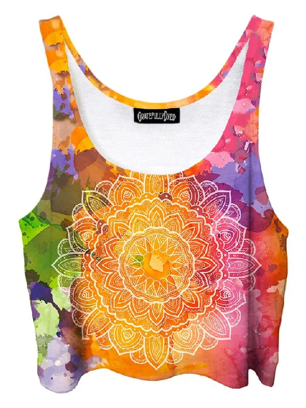 Water Colors Rainbow Mandala Crop Top Elasticated Padded Insulated