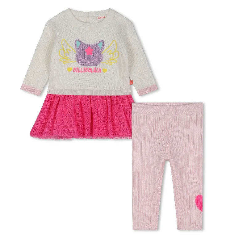 Billieblush Ens.Dress+Leggings - Ivory Trendy Patterned Leggings