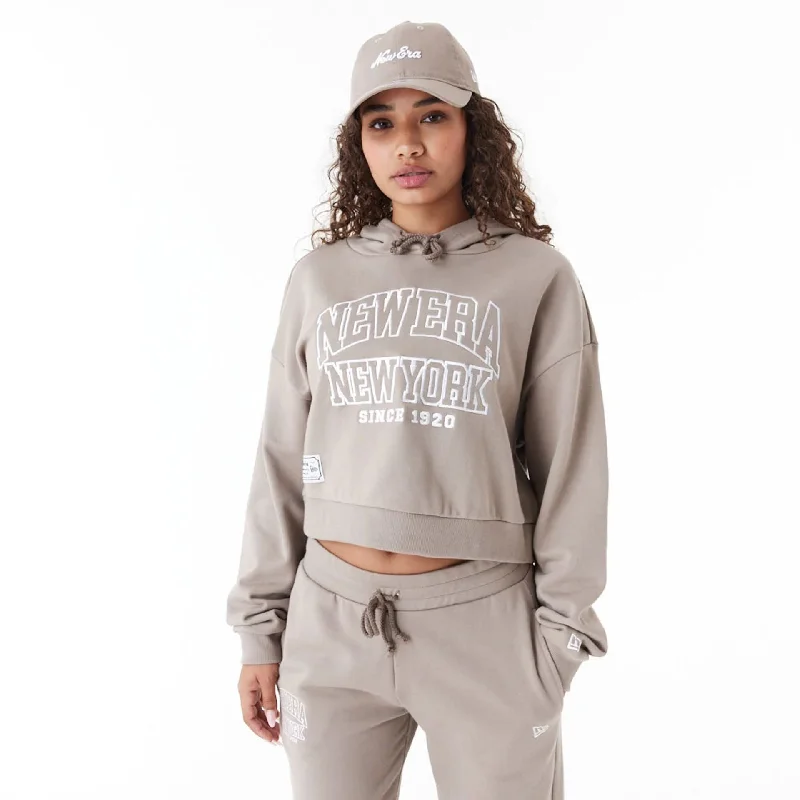 New Era Womens Arch Wordmark Brown Crop Pullover Hoodie Turtleneck Warm Pullover